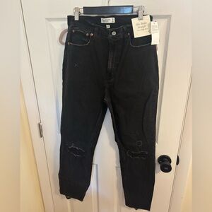 Abercrombie Ankle Straight Ultra High Rise Distressed Jeans